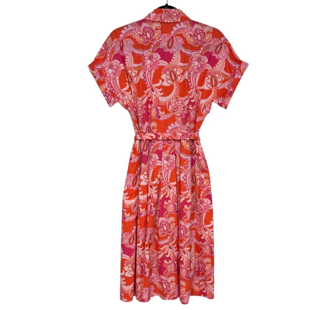Talbots Sutton Shirt Dress, Sz 8, Pink & Orange Paisley Cotton Belted Pockets - Picture 6 of 13